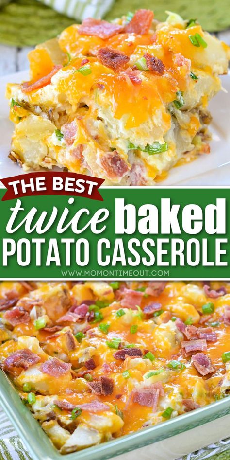 Bacon Potato Casserole, Best Twice Baked Potatoes, Loaded Potato Casserole, Twice Baked Potato Casserole, Casserole With Bacon, Twice Baked Potato, Mom On Timeout, Twice Baked Potatoes Casserole, Baked Potato Casserole