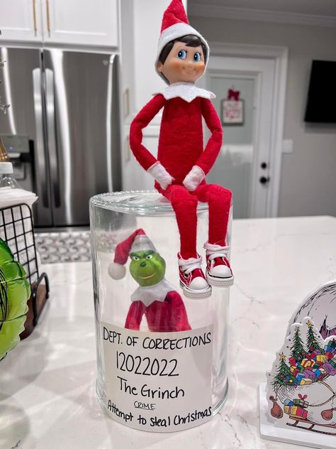 Grinch On A Shelf, Elf With Grinch Ideas, Elf And The Grinch, Elf On The Shelf Xmas Tree Ideas, Grinch Vs Elf On The Shelf, Grinch And Elf Ideas, Grinch And Elf On The Shelf Funny, Elf And Grinch On The Shelf Ideas, Elf On The Shelf With Grinch Ideas