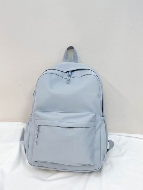 Cute Blue School Bag, Cute Blue Backpack, Blue Backpack Aesthetic, Mochila Shein, Trendy School Backpacks, Blue School Bag, Mochila Aesthetic, Light Blue Backpack, Korean Backpack