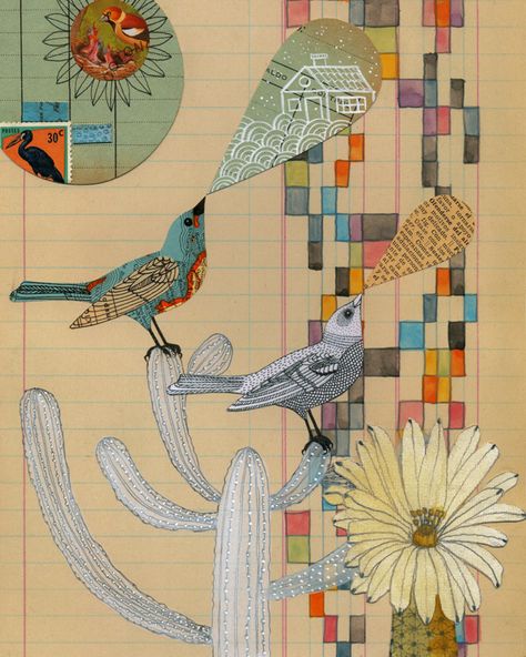 BRDS Geninne Zlatkis, Heart Journaling, Multimedia Art, Paper Collages, Bird Illustration, Marbling, Art Journal Pages, Mixed Media Collage, Bird Art