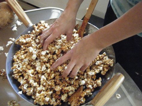 Popcorn Balls with Molasses like Grandma Thomas made. Molasses Popcorn Balls, Holiday Cake Recipes Christmas, Molasses Popcorn, Caramel Popcorn Balls Recipe, Popcorn Balls Recipe Easy, Halloween Popcorn Balls, Caramel Popcorn Balls, Holiday Cake Recipes, Popcorn Balls Recipe