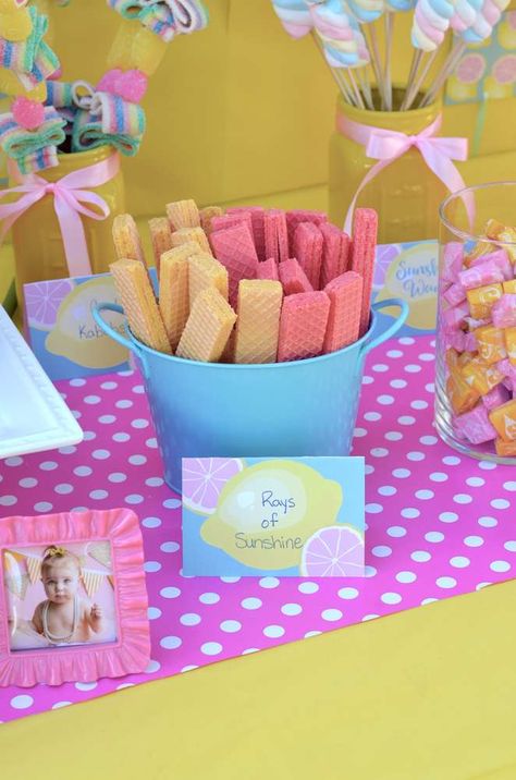 Lemonade Birthday Theme, Pink And Yellow Birthday Party Decor, Pink And Yellow 1st Birthday Party, Pink Lemonade Party Favors, Lemonade Themed Birthday Party, Lemon Birthday Party Ideas, Lemonade Stand First Birthday, Pink Lemonade 1st Birthday Party, Sunshine Lemonade 1st Birthdays