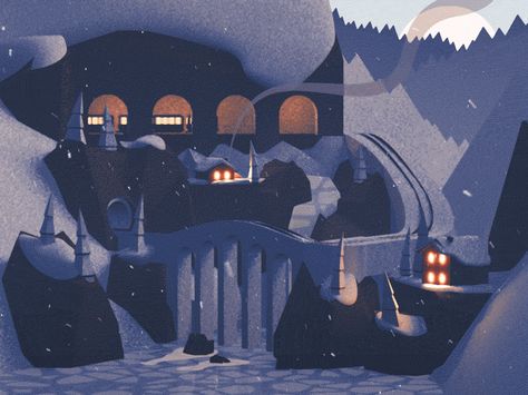 Second in the series for this little guy. Over a bridge and through a mountain pass this time. ❄️⛄️ Winter Illustration, Aesthetic Gif, Environment Concept Art, Environmental Art, Gustav Klimt, Holiday Design, الرسومات اللطيفة, Motion Design, Animation Art