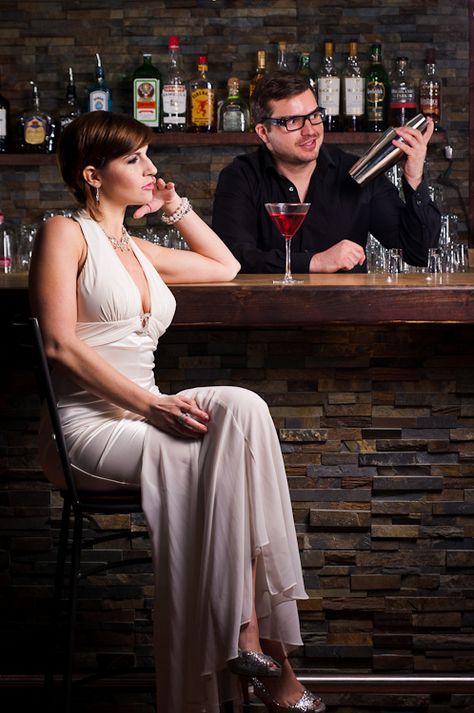 Bar concept shoot Leaning On Bar Pose, Bar Portrait Photography, Sitting At Bar Pose Reference, Bar Pose Reference, Sitting At A Bar Reference, Woman Sitting At Bar, Bar Poses, Bar Photoshoot Ideas, Bar Portrait