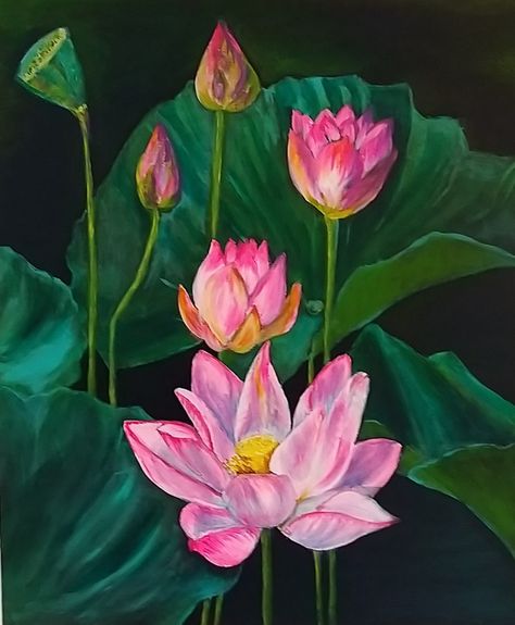 Mural Krishna, Realism Illustration, Gallery Illustration, Water Lily Flower, Plant Sketches, Drawing Scenery, Moonlight Painting, Lotus Art, Art Realism