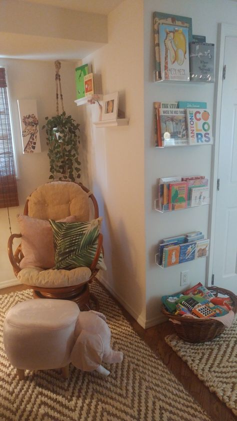 Rocking Chair Reading Nook, Nursery Rocking Chair Corner, Kids Bedroom Paint, Nursery Rocking Chair, Rocking Chair Nursery, Toddler Room Decor, Kids' Furniture, Childrens Beds, Reading Corner