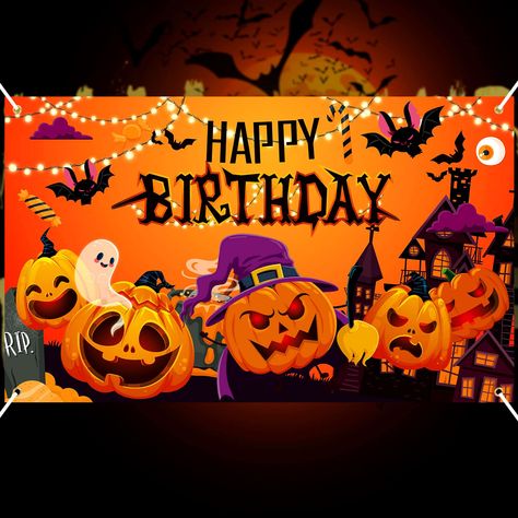 PRICES MAY VARY. Polyester Ideal Halloween Birthday Banner Item: the package comes with 1 piece of Halloween birthday banner, and 1 roll of rope that measures about 10 meters/ 32.8 yards long, which conforms to the theme of Halloween and birthday, and can easily meet your birthday decoration needs Safe and Sturdy to Use: the birthday banner backdrop is made of quality polyester material, light in weight but strong enough to be firmly fixed on your wall or outdoor; The pattern is clearly printed Happy Halloween Birthday Images, Halloween Birthday Wishes, Halloween Birthday Party Decor, Happy Halloween Birthday, October Pins, Halloween Birthday Decorations, Happy Birthday Halloween, Halloween Birthday Party Decorations, Halloween Birthdays