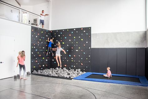 Foam Pit In House, Ozark House, Barn Gym, Foam Pit, Leather Wall Panels, House Basement, Utah Style, Kids Loft, White Oak Hardwood Floors