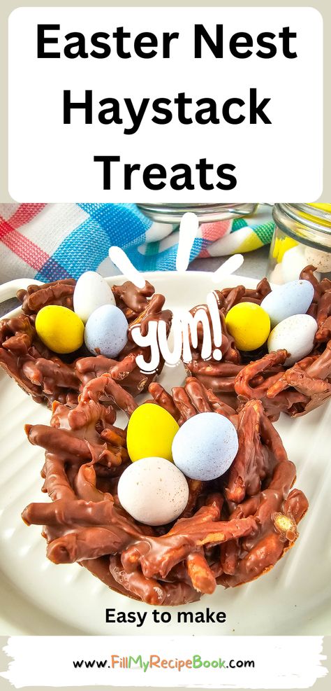 Easter Nest Haystack Treats recipe for snacks. Easy enough for kids to help make, with a chocolate nest and mini candy colorful coated eggs Easter Nest Treats, Haystacks Recipe, Chocolate Nests, Easy Easter Recipes, Easter Brunch Menu, Nutella Fudge, Easter Nests, Candy Egg, Easter Sweets