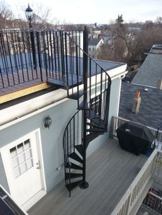 staircase from second floor balcony to roof Spiral Staircase Outdoor, Fishtown Philadelphia, Staircase Outdoor, External Staircase, Rooftop Terrace Design, Rooftop Design, Exterior Stairs, Roof Architecture, Rooftop Patio