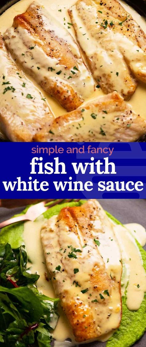 Wine Sauce For Fish, White Wine Sauce For Fish, Sauce For Fish, Fish Entrees, Simple Restaurant, Cod Fish Recipes, White Fish Recipes, Fish Recipes Baked, Fish Dinner Recipes