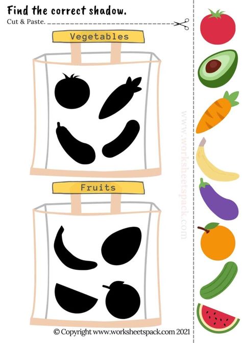 Fruits And Veggies Art Preschool, Fruits And Vegetables For Preschool, Sorting Fruits And Vegetables Worksheet, Kindergarten Fruits And Vegetables, Fruits And Vegetables Preschool Activity, Fruit And Vegetables Craft, Food Worksheet For Kindergarten, Vegetable Lesson Plans For Preschool, Preschool Fruits And Vegetables Theme