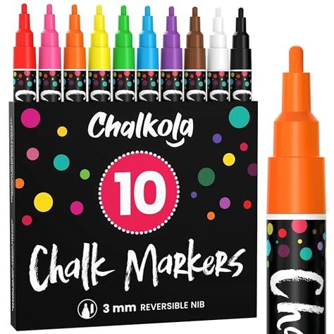 Fine Tip Chalk Pens - Pack of 10 colour markers - Use on Chalkboard, Whiteboard, Window, Blackboard - 3mm Reversible nib Black Dry Erase Board, Colour Markers, Chalk Labels, Chalkboard Writing, Chalkboard Markers, Liquid Chalk Markers, Chalk Ink, Chalk Pens, Liquid Chalk