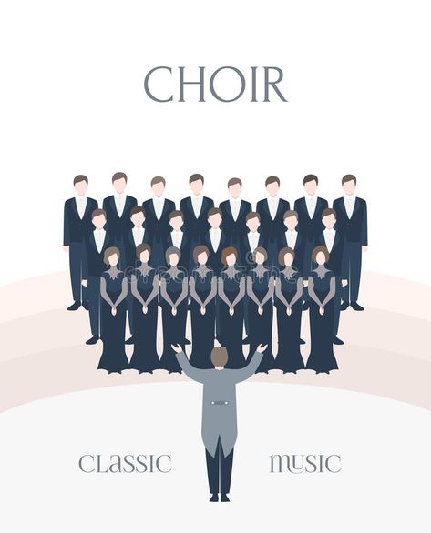 Vertical advertising poster of performance classical choir. Man and woman singers together with conductor. Colorful. Photo about choral, opera, lettering, concert, holiday - 94294006 Choir Quotes, Choir Conductor, Church Brochures, Classical Music Poster, Woman Singing, Choral Music, Choir Music, Church Choir, Music Logo