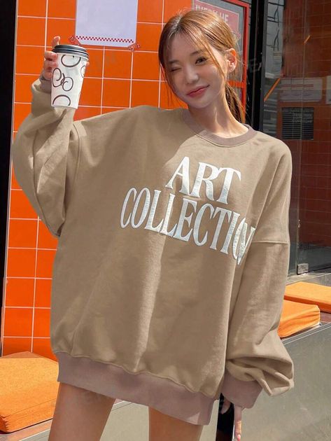 DAZY Letter Graphic Drop Shoulder Oversized Sweatshirt | SHEIN USA Women Sweatshirts, Oversized Sweatshirt, Drop Shoulder, Sweatshirts Women, Korean Fashion, Art Collection, Casual Outfits, Sweatshirts, Free Shipping