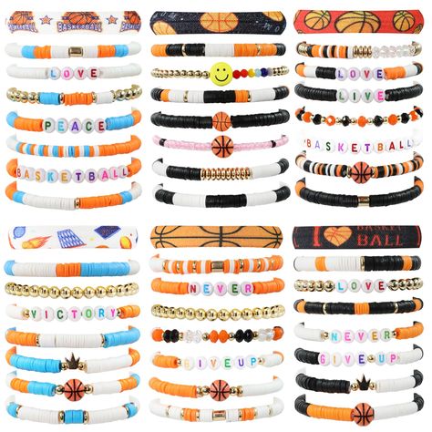 PRICES MAY VARY. Sports Charm bracelets: You will receive 6 sets of 48 sports bracelets, different styles, you choose a different style to wear every day, very beautiful and special Special color matching: The sports bracelet has three colors of black, yellow and rose red, rich in color, highlighting the team style The right size: With a circumference of about 6.27 inches (15.93 cm), this sports charm bracelet fits most people's wrist size, and the 2.7-inch diameter elastic beaded chain is easy Sports Party Favors, Team Bracelets, Sporting Clays, Football Stuff, Sports Bracelet, Sports Party, Bead Ideas, Clay Bead, Bracelets Jewelry