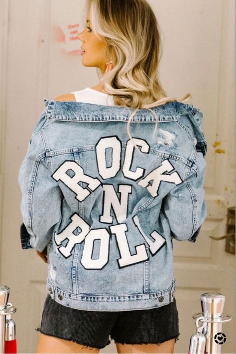 Your new favorite jean jacket, rock and roll, edgy outfit, Judith March jackets, letter jacket Follow me in the @LIKEtoKNOW.it shopping app to shop this post and get my exclusive app-only content! #liketkit #LTKstyletip @liketoknow.it http://liketk.it/3iobN #jeanjacketoutfits Rock Denim Jacket, Rock And Roll Jeans, Letter Jacket, Edgy Outfit, Trolls Party, College Tees, Troll Party, Judith March, Jean Jacket Outfits