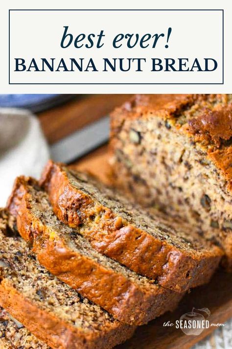 This very moist banana nut bread will soon become a staple in your kitchen! The flavorful, sweet loaf is full of mashed bananas, crunchy walnuts, and a hint of warm spices for the perfect make-ahead breakfast or afternoon snack. File this one away, because it is truly the best! Moist Banana Nut Bread, Homemade Cinnamon Rolls Easy, Walnut Bread Recipe, Nut Loaf, Banana Bread Loaf, Banana Nut Bread Recipe, Nut Bread Recipe, Banana Walnut Bread, Rolls Easy