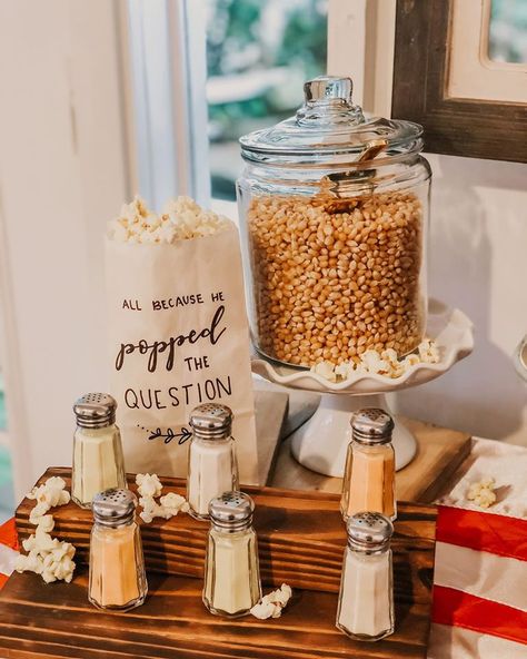 Popcorn Late Night Snack Wedding, Midnight Snack Wedding Ideas, Popcorn Station Wedding, Wedding Late Night Snack Ideas, He Popped The Question Popcorn, Wedding Late Night Snacks, Bachelorette Slumber Parties, Wedding Popcorn Bar, He Popped The Question