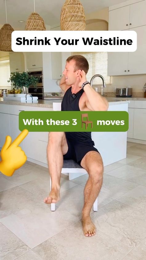 How to shrink your waistline and tighten your core with a chair! Do these 3 moves…#seniorfitness #seniortrainer #coreexercises #fitnesstips… | Instagram Exercise With Chair, Seated Chair Exercises, Chair Abdominal Exercises, Easy Sit Ups, Chair Crunches Ab Workouts, Easy Chair Exercises For Seniors, Ab Chair Workout, Seat Exercises Chair Workout, Chair Stomach Exercises