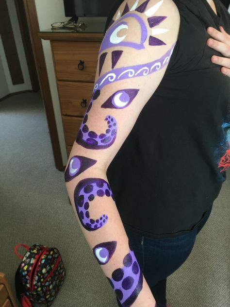 Black Purple Tattoo, Wtnv Tattoo, Welcome To Night Vale Tattoo, Nightvale Tattoo, Night Vale Tattoo, Welcome To Night Vale Aesthetic, Weirdcore Tattoo, Night Tattoo Ideas, Painted Tattoos