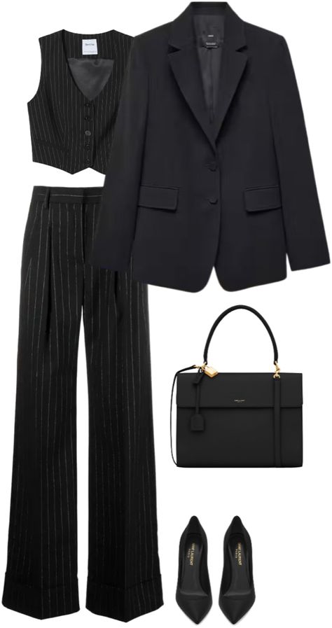 Suits Women Outfit, Black Blazer Outfits For Women, Black Blazer Outfit, Meeting Outfit, Vest And Pants, Blazer Outfits For Women, Corporate Fashion, Uni Outfits, Smart Outfit