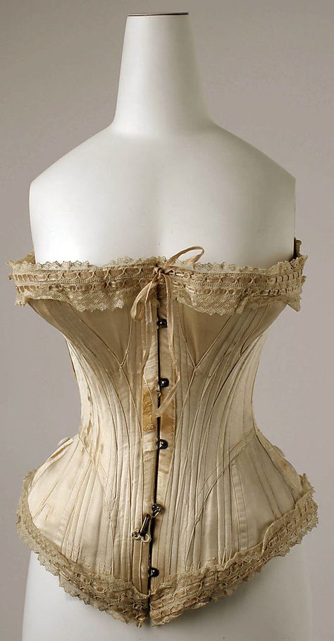 Corset  Date: 1891 Culture: French Medium: silk, cotton, whale bone Edwardian Corsets, 1890s Fashion, Victorian Corset, Afternoon Dress, Vintage Corset, Gibson Girl, Victorian Clothing, Costume Institute, Antique Clothing