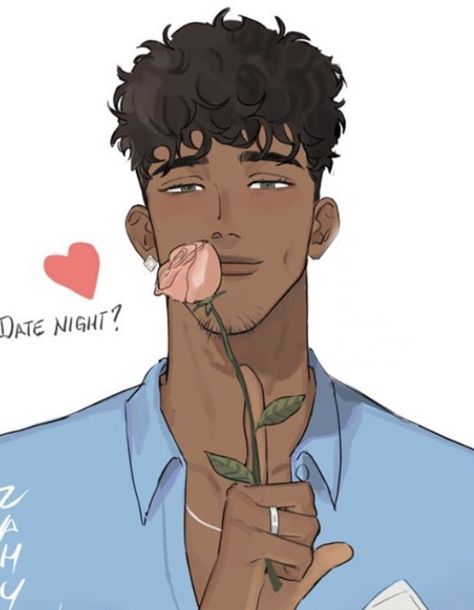 Male Oc Art Curly Hair, Brown Guy Drawing, Curly Hair Art Reference Male, Cute Anime Guys With Curly Hair, Anime Dimples, Curly Hair Men Drawing Reference, Anime Curly Hair Guy, Curly Hair Men Anime, Curly Boy Hair Drawing