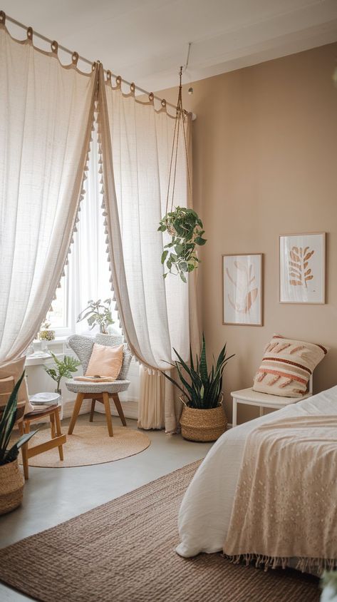 26+ Easy Window Décor Tips to Elevate Any Room — #16 Will Surprise You! Daybed Against Window, Window Sitting Area Bedroom, Curtains On Wall Behind Bed, Windows Behind Bed Ideas, Cute Window Curtains, Bed Over Window, Bed Against A Window, Window Ledge Decor Bedroom, Awkward Bedroom Window