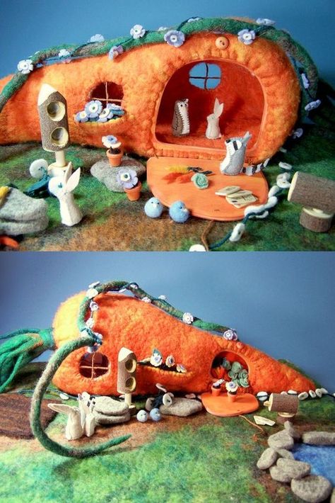 Bedroom Pantry, Felt Carrot, Felt Houses, Felt Play Mat, Rabbit House, Felt House, Waldorf Crafts, Play Mats, Play Set