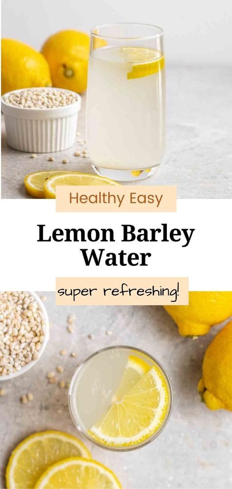 Make this refreshing lemon barley water with just 4 simple ingredients! This healthy and cooling drink is nutty in flavor and can be enjoyed either chilled or hot. Lemon Barley Water Recipe, Barley Water Benefits, Barley Water Recipe, Lemon Barley Water, Lemon Water Recipe, Barley Water, Irish Foods, Cold Drinks Recipes, Healthy Beverages