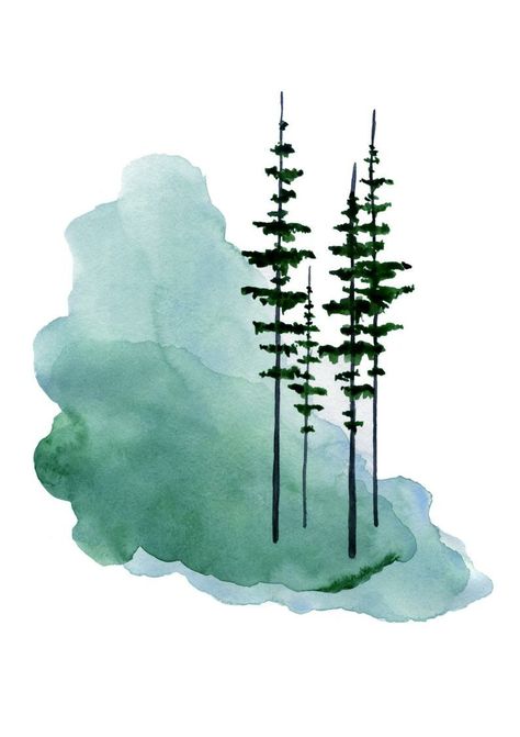 Whimsical Watercolor Art, Trees Watercolor Painting, Trees Watercolor, Pine Tree Forest, Tree Watercolor Painting, Watercolor Paintings For Beginners, Diy Watercolor Painting, Loose Watercolor, Misty Forest