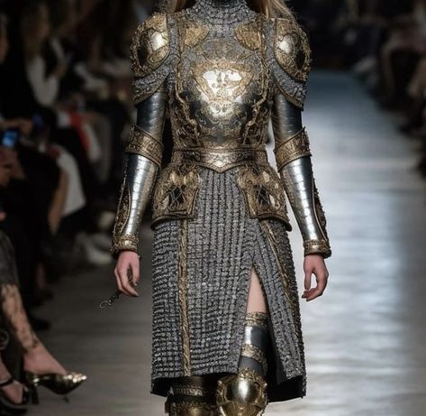 Woman In Armor, Armor Dress, Female Armor, Female Knight, Miuccia Prada, Fantasy Clothing, Fantasy Fashion, Character Outfits, Costume Design