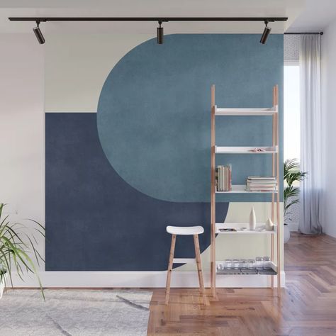 Halfmoon Colorblock - Blue Wall Mural Removable Wall Murals, Pink Wall, Blue Walls, Wall Paint, Fabric Panels, Wall Mural, Geometric Shapes, Accent Wall, Wall Murals