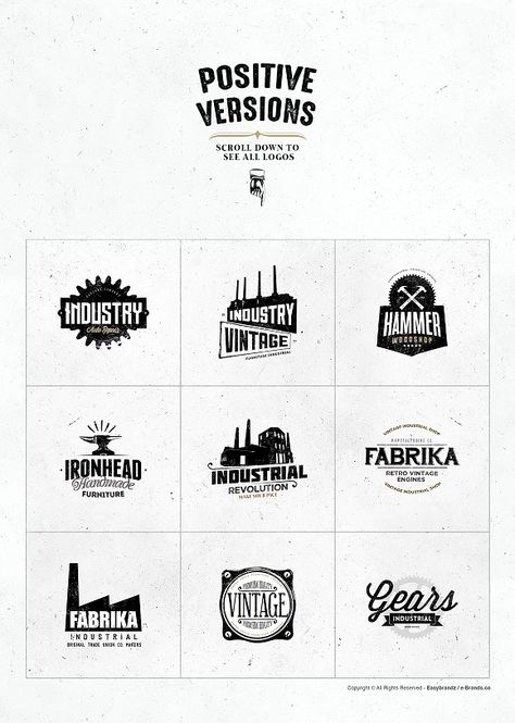 Vintage Industrial Logos Template by Easybrandz on @creativemarket Factory Logo Design, Steampunk Logo, Electrician Logo, Industrial Logo, Factory Logo, Industri Modern, Photoshop Shapes, Logo Beauty, Vintage Industrial Decor