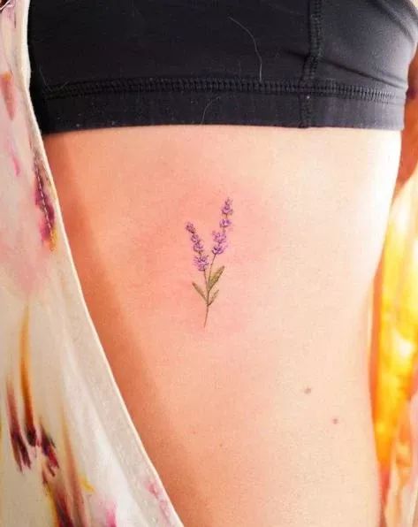 Lavender Color Tattoo, Lavender Hip Tattoo, Purple Flowers Tattoo, Purple Flower Tattoos, Lavender Tattoo, Summer Tattoo, Petite Tattoos, Friendship Tattoos, Dainty Tattoos