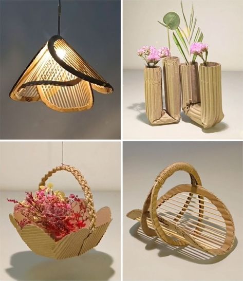 Recycle Craft Ideas, Wealth Out Of Waste, Best From Waste Ideas, Crafts Easy Diy, Cardboard Lamp, Recycle Craft, Paper Recycling, Recycle Crafts Diy, Cardboard Design