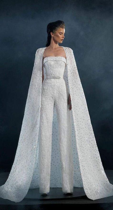 Dress High Fashion, Jumpsuit Wedding Dress, High Fashion Wedding Dress, Wedding Pantsuit, Bridal Jumpsuit, Wedding Jumpsuit, Bridal Cape, فستان سهرة, Allure Bridal