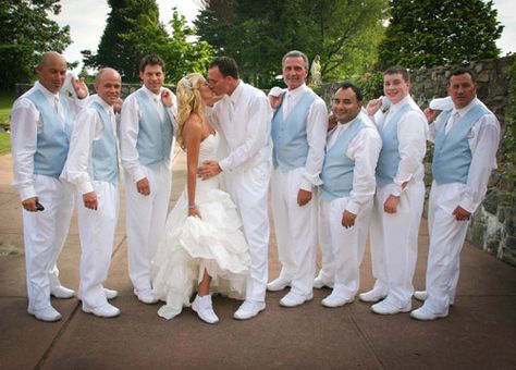 The boys all have to wear Jordans Blue And White Wedding Party, White Wedding Party Attire, Light Blue And White Wedding, White Wedding Party, Jordan Wedding, Informal Wedding Dresses, Dressed In White, Wedding Sneakers, Nike Shoes For Sale