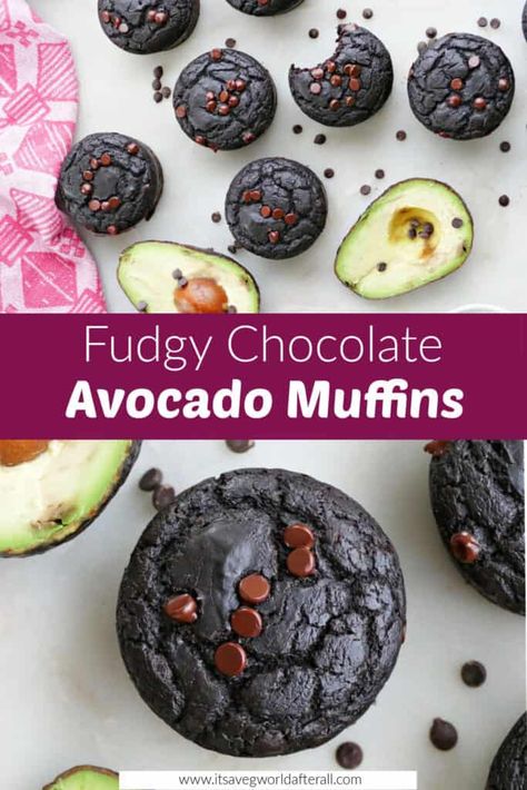 Avocado Muffins Healthy, Avocado Cupcakes, Chocolate Avocado Muffins, Avocado Muffins, Healthy Chocolate Muffins, Muffins With Chocolate Chips, Muffins With Chocolate, Double Chocolate Muffins, Chocolate Avocado