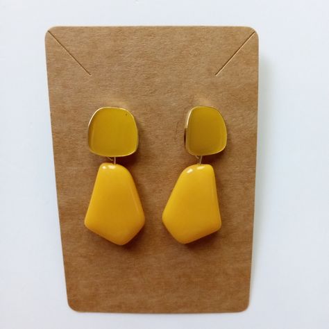 Mustard Dangle Earrings New Lightweight Yellow Dangle Earrings In Artsy Style, Playful Yellow Drop Earrings Jewelry, Playful Hypoallergenic Yellow Earrings, Playful Adjustable Yellow Earrings, Mustard Yellow Earrings, Black Hoops Earrings, Black Onyx Jewelry, Statement Hoop Earrings, Silver Statement Earrings