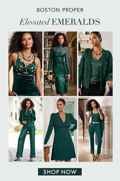 Emerald green holiday styles that elevate your festive wardrobe. From luxe fabrics to jewel-tone dresses and separates, these elegant pieces are perfect for holiday parties and special occasions. Discover green holiday outfits that combine style and comfort. Jewel Tone Outfits Casual, Green Holiday Outfits, Jewel Tone Outfits, Jewel Tone Dress, Color Crush, Boston Proper, Outfits Casual, Jewel Tones, Holiday Fashion