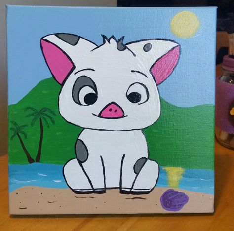 Cute Painting Ideas On Canvas Easy Disney, Pua Painting, Disney Canvas Paintings, Disney Canvas Art, Disney Canvas, Cute Disney Drawings, Small Canvas Paintings, Cute Canvas Paintings, Canvas Drawings