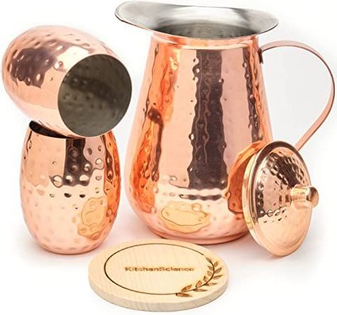 Copper Tumblers, Metal Pitcher, Copper Pitcher, Pitcher With Lid, Kitchen Science, Copper Kitchen Decor, Copper Water Bottle, Copper Jug, Copper Vessel