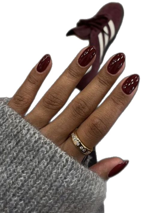 Who doesnt like wine red nails for Fall☺️ Short Almond Wine Red Nails, Red Gel Manicure Short Nails, Short Wine Nails, Red Wine Nail Color, Wine Manicure, Maroon Almond Nails, Short Almond Nails Fall, Wine Colored Nails, Red Nails For Fall