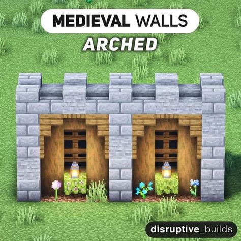 Minecraft Building Designs😇 on Instagram: “Medieval walls! 🏰 @disruptive_builds 💡 Follow @awesomebuild for more Builds & Tutorials! 👍🏼| Like this post 💬| Comment 💾| Save for…” Wall Details Minecraft, Minecraft Mine Entrances, Minecraft Corridor Design, Minecraft Wall Designs Exterior, Minecraft Gate Entrance, Disruptive Builds, Wall Designs Minecraft, Minecraft Wall Ideas, Minecraft Medieval Village