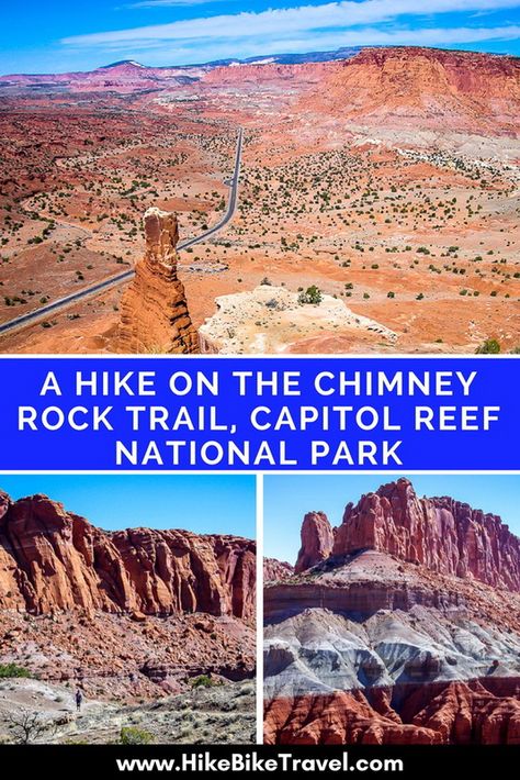 A Hike on the Chimney Rock Trail, Capitol Reef National Park in Utah is a must. You can knock it off in half a day #hiking #US #CapitalReef #Utah Camping New Zealand, Camping In Washington State, Chimney Rock State Park, Camping In Pennsylvania, Utah Hiking, Utah Camping, Panoramic Landscape, Utah Vacation, Chimney Rock