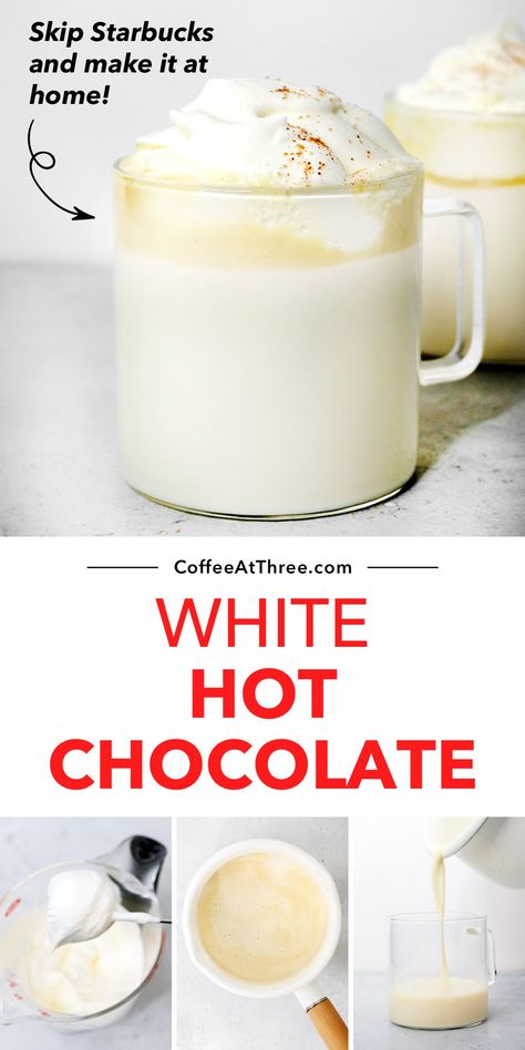 White Hot Chocolate Mobile Hot Chocolate Bar, White Chocolate Drink, Hot White Chocolate, Creamy Hot Chocolate Recipe, Hot Chocolate With Cream, Caffeinated Drinks, Matcha Hot Chocolate, Chocolate At Home, White Hot Chocolate Recipe