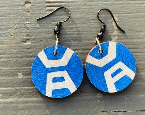 Blue And White Earrings, Hand Painted Earrings, Painted Earrings, White Earrings, Acrylic Earrings, Round Earrings, My Hero, Hero Academia, My Hero Academia