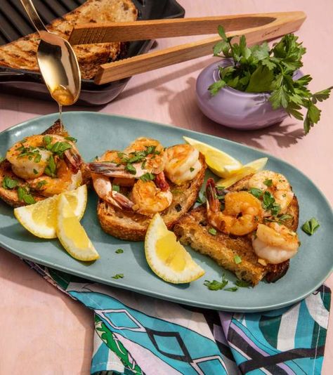 Cravings | Shrimp Scampi Toast Baked Fish Tacos, Caesar Recipe, New Recipes To Try, Week Meals, Toasted Crostini, Shrimp Toast, Shrimp Scampi, Bon Appetite, Wellness Recipes